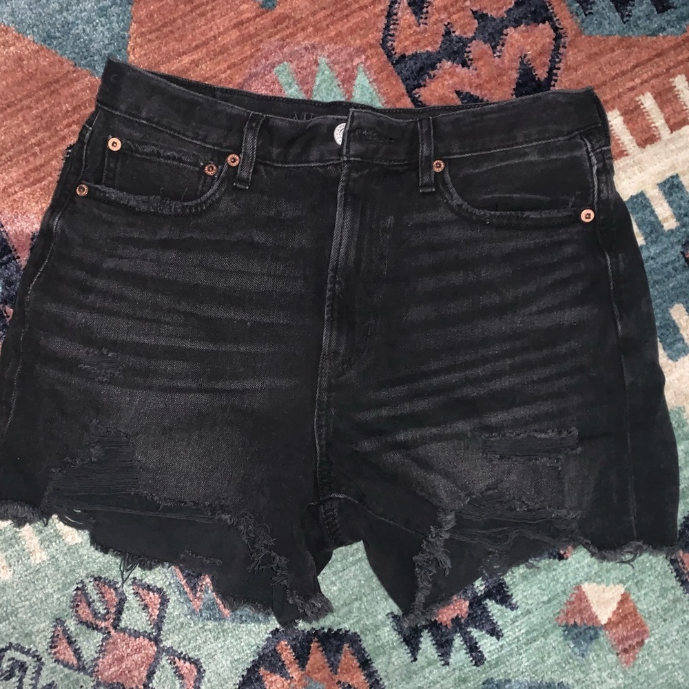 American Eagle High Waisted Black Ripped Shorts